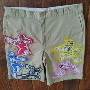 Custom 90s Power Rangers x Dickies casual khaki shorts festival grunge NYC